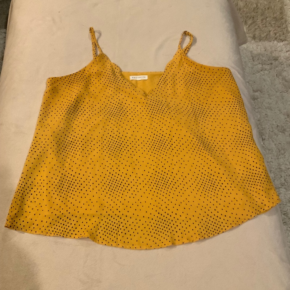 Socialite Yellow Black camisole Polka Dots Adjustable Straps Officecore